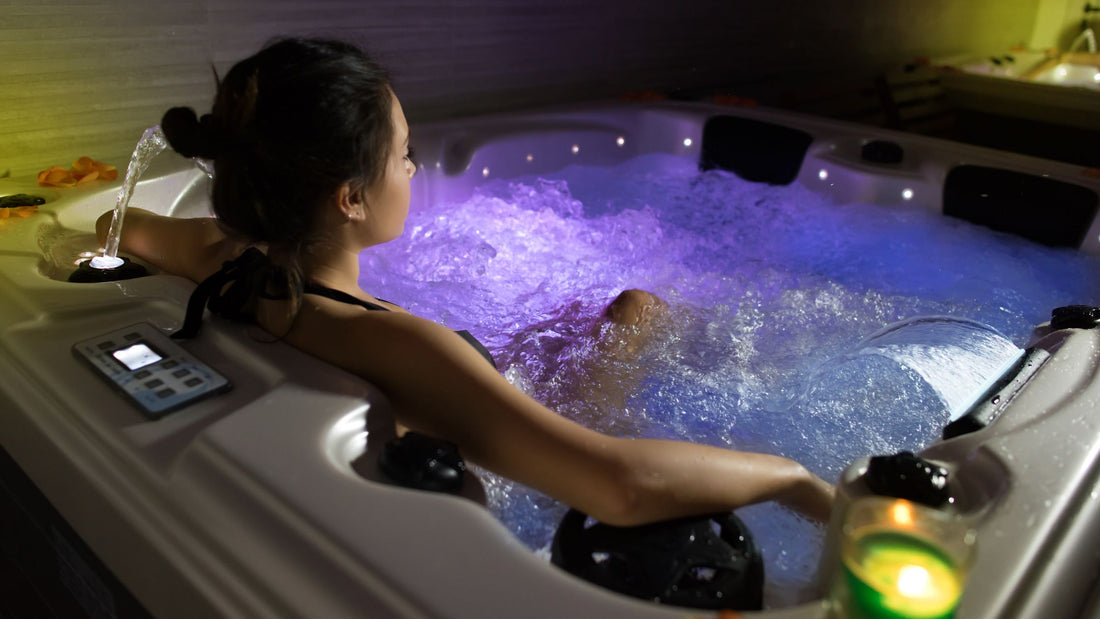 Lady relaxing in the hot tub